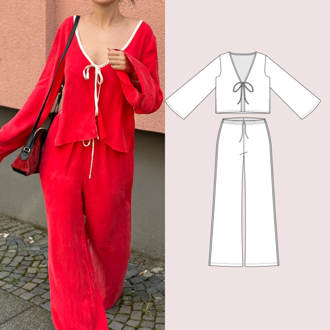 Tie Front Shirt Pants Pattern PDF Sewing Pattern Loungewear Pattern ...