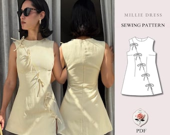 Millie Jurk | Mouwloos minijurkpatroon met strikjes | Diagonale voornaad | Geschikt voor beginners | Maten XXS–2XL | Direct te downloaden als PDF