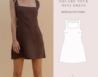 Square Neck Mini Dress Pattern | A Line Mini Dress Pattern | Sewing Tutorial Video | Summer Dress Pattern | INSTANT DOWNLOAD