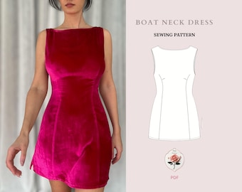 Emi Dress | Boat Neck Mini Dress Pattern | A Line Pattern | Elegant Dress | Sleeveless Tutorial | Wedding Dress Patterns | INSTANT DOWNLOAD