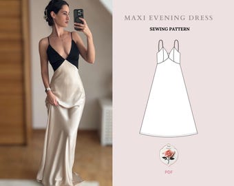 Aria Dress | Long Evening Bias Maxi Dress | Satin Dress PDF | Cocktail Dress Pattern | Dress Sewing Tutorial | INSTANT download | XXS-2XL