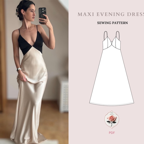 Aria Dress | Long Evening Bias Maxi Dress | Satin Dress PDF | Cocktail Dress Pattern | Dress Sewing Tutorial | INSTANT download | XXS-2XL