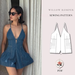 Mono Willow | Patrón de mono con escote en V profundo | Mono ajustado con corpiño plisado | Ideal para principiantes | Tallas XXS–2XL | Descarga instantánea en PDF