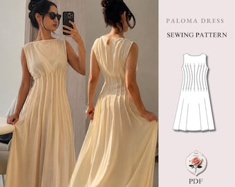 Paloma Jurk Naaipatroon | Maxi A-lijn Jurk Patroon | Jurk met Plooilijfje | Mouwloze Zomerjurk | Maten XXS–2XL | PDF Download