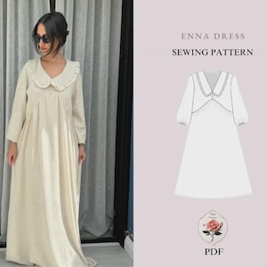 Enna Dress | Maxi Dress Sewing Pattern | Peter Pan Collar Dress | Vintage Style Dress | Womens Long Sleeve Dress Pattern | INSTANT DOWNLOAD