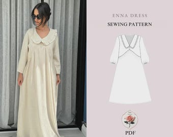 Enna Dress | Maxi Dress Sewing Pattern | Peter Pan Collar Dress | Vintage  Style Dress | Womens Long Sleeve Dress Pattern | INSTANT DOWNLOAD - Etsy