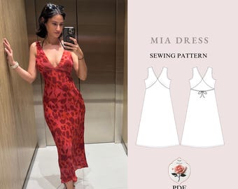 Mia Dress | Long V-Neck Midi Dress | Summer Maxi Dress | Silk Midi Dress PDF | Cocktail Dress Pattern | Sewing Tutorial | INSTANT DOWNLOAD