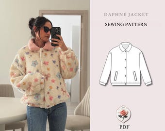Daphne Jacket | Fully Lined Cozy Jacket | Button Front Jacket with Collar | Beginner Sewing Pattern | Sizes XXS–2XL | Instant PDF Download
