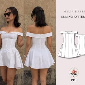 Off-Shoulder Mini Dress Sewing Pattern | Sizes XXS–2XL | Sweetheart Neckline Fit & Flare Dress | Instant PDF Download