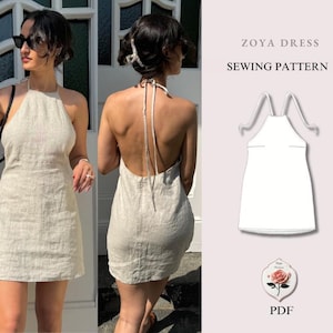 Zoya Dress | Linen Halter Mini Dress Pattern | Backless Dress Pattern | Tie Neck Dress Sewing | Summer Dress Tutorial | PDF INSTANT DOWNLOAD