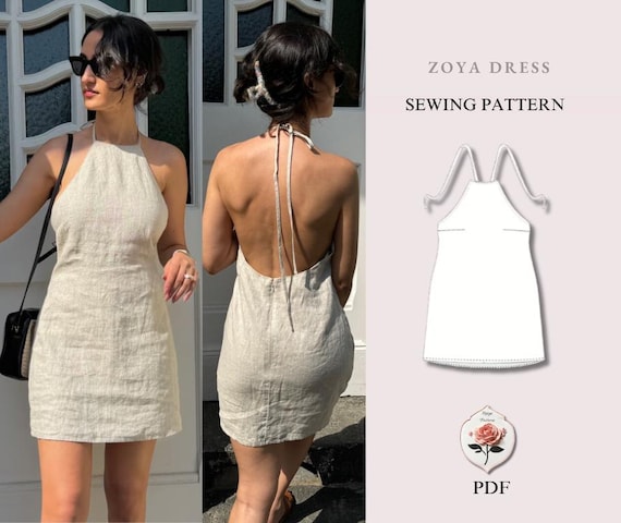 Zoya Dress | Linen Halter Mini Dress Pattern | Backless Dress Pattern | Tie Neck Dress Sewing | Summer Dress Tutorial