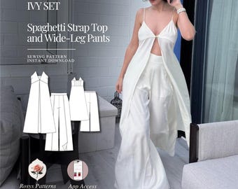 Ivy Set | Maxi Top & Wide Leg Pants Sewing Pattern | Cut-Out Spaghetti Strap Top + Wide-Leg Pants | Sizes XXS–2XL | Instant PDF Download