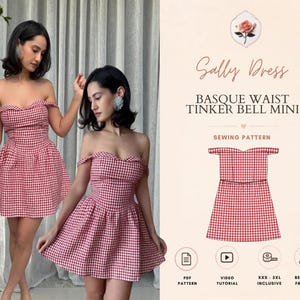 Sally Dress | Basque Waist Tinker Bell Mini | Off Shoulder Dress Sewing Pattern | PDF INSTANT DOWNLOAD