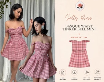 Sally Dress | Basque Waist Tinker Bell Mini | Off Shoulder Dress Sewing Pattern | PDF INSTANT DOWNLOAD