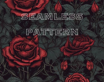 Dark Rose Seamless Pattern - Download digitale - Disegno floreale gotico - Arte stampabile per decorazioni per la casa, tessuti o artigianato