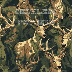 Camo Deer Seamless Pattern - Digital Download - Rustic Hunting Design - Printable Art for Home Decor or Crafts