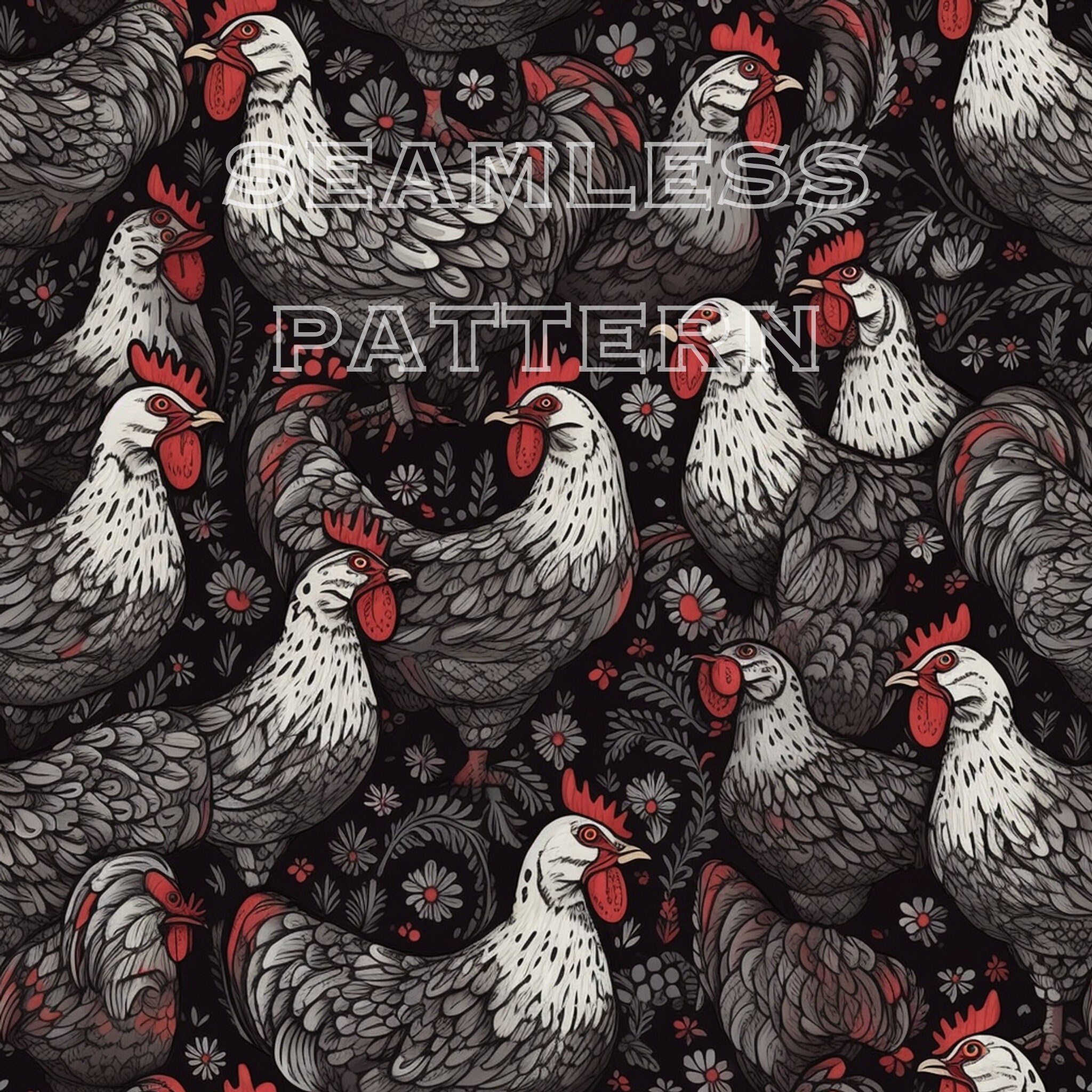 Seamless Chicken Pattern - Digital Download - Gothic Bird Design ...