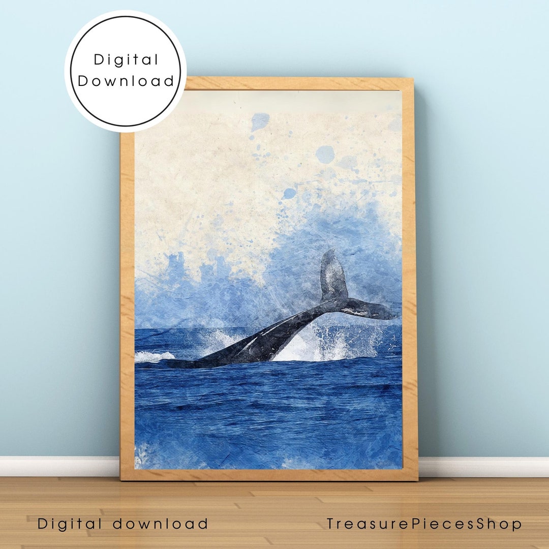 Contemporary Canvas Art Tail Whale Painting Watercolor Painting Whale
