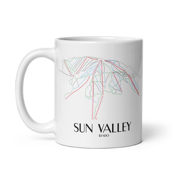 Sun Valley Mountain Resort Ski Trail Minimalist Map Coffee Mug. Skiing Coffee Cup Ceramic or Enamel. Idaho Ski Snowboard Souvenir.
