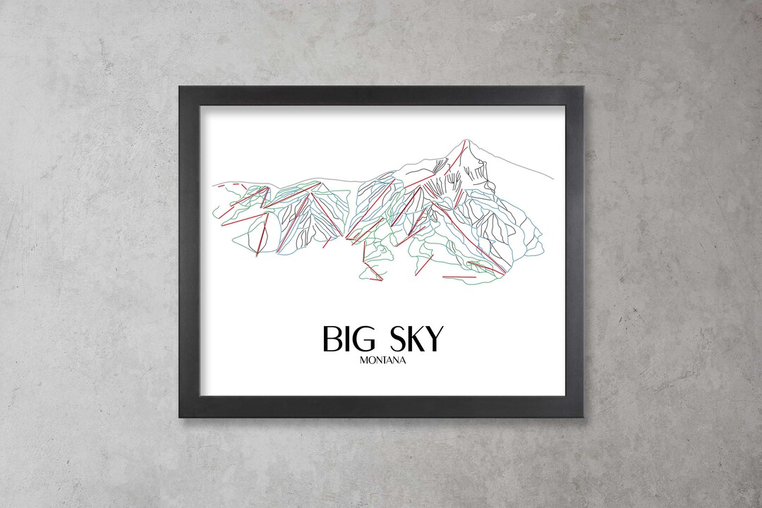 Big Sky Mountain Resort Ski Trail Minimalist Map Print. Matte Poster ...