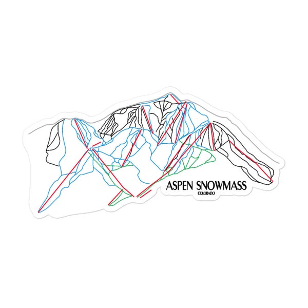 Aspen Snowmass Mountain Resort Ski Trail Minimalist Map Print Sticker. Kiss Cut Laptop Decal. Colorado Ski Snowboard Gift Souvenir.