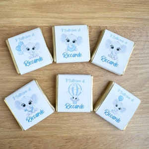 CIOCCOLATINI ELEFANTINO nascita, battesimo, compleanno, personalizzati, segnaposto, bambini, bomboniera, party kit