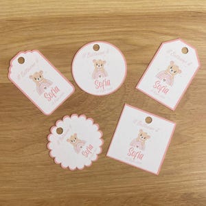 Tag bigliettini per bomboniere, biglietto per battesimo, nascita, primo compleanno orsetto rosa e azzurro