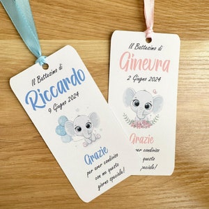 Segnalibri ELEFANTINO  battesimo, nascita, comunione, cresima, segnaposto, bomboniera, bambino, bambina
