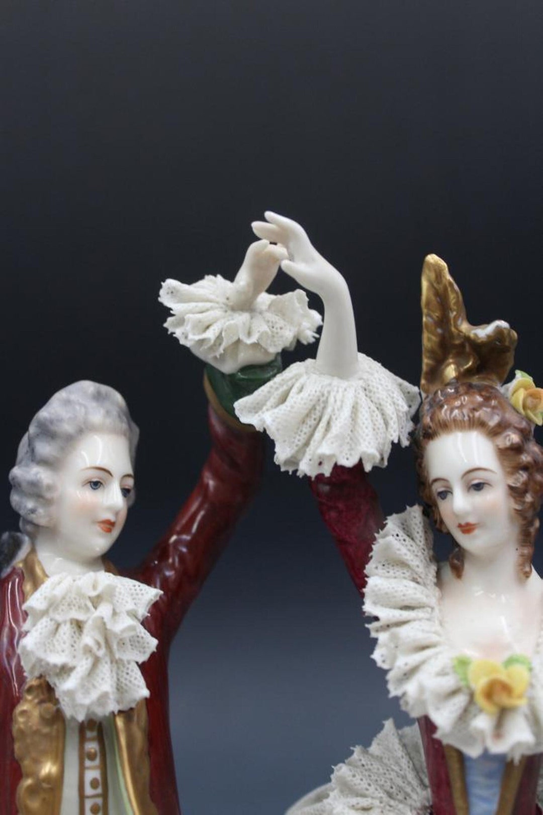 Vintage German Porcelain Figurine W/ Golden Lace & Ornament Etsy