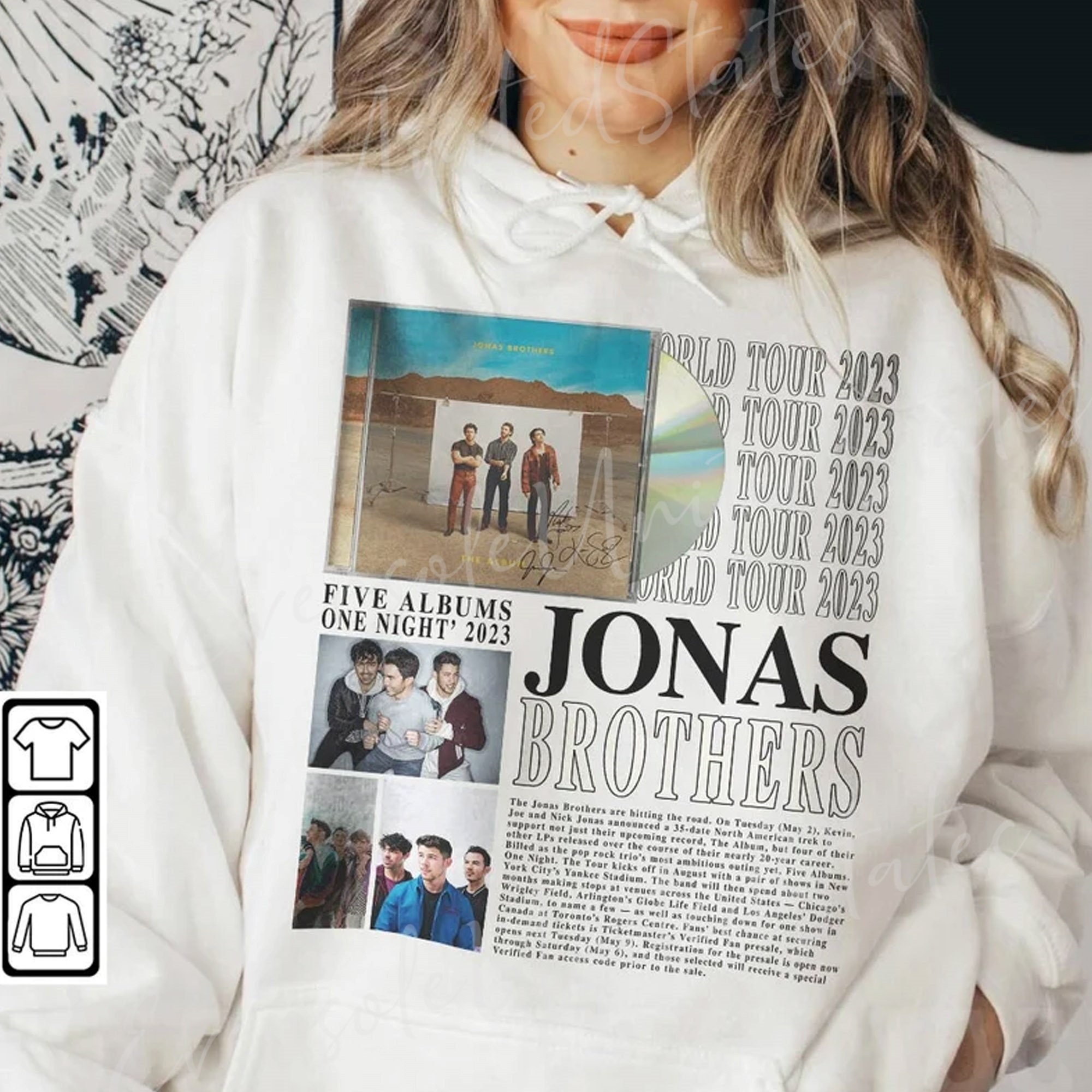 Discover Camiseta Jonas Brothers Five Albums One Night Jonas Brothers 2023 North America Tour para Hombre Mujer