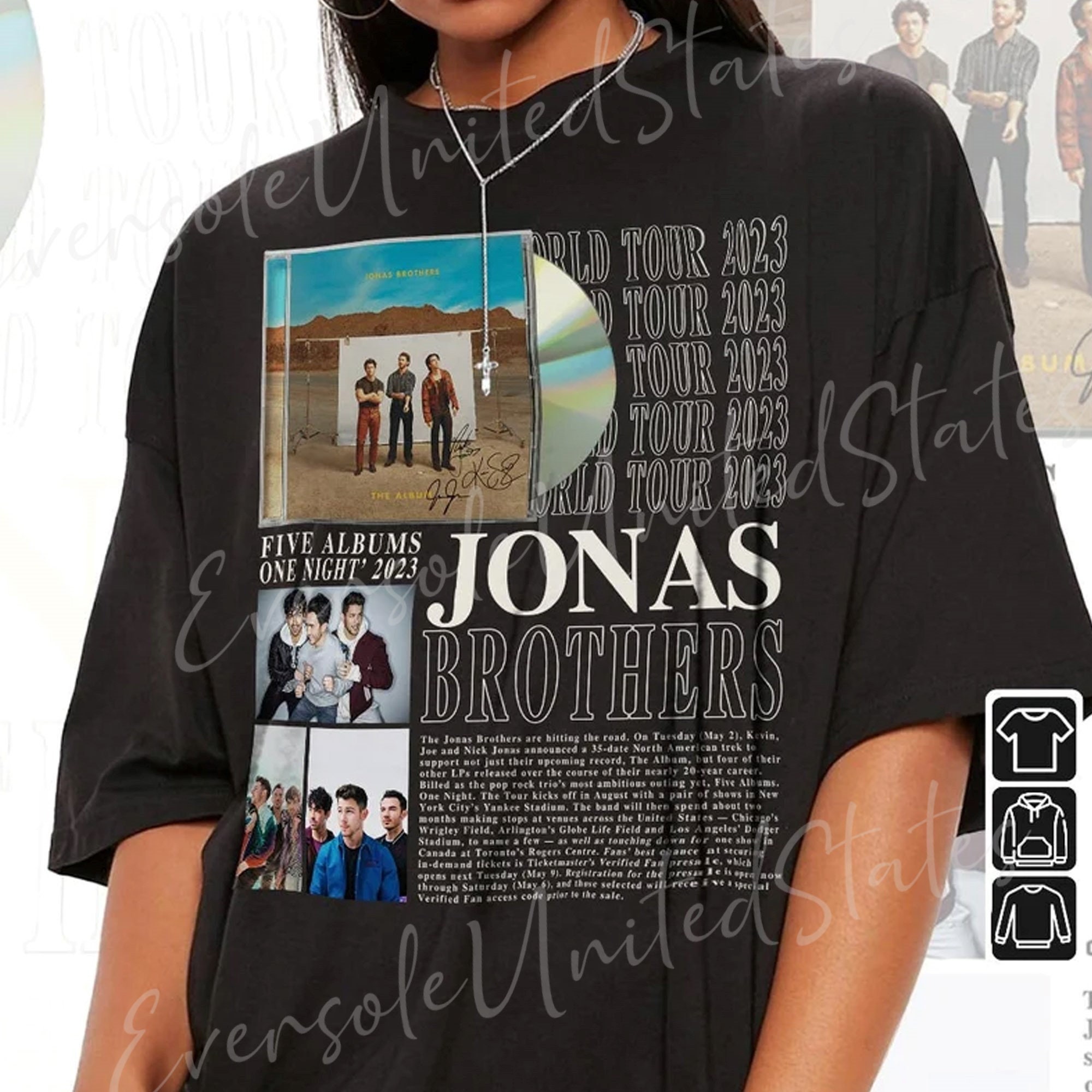 Discover Camiseta Jonas Brothers Five Albums One Night Jonas Brothers 2023 North America Tour para Hombre Mujer