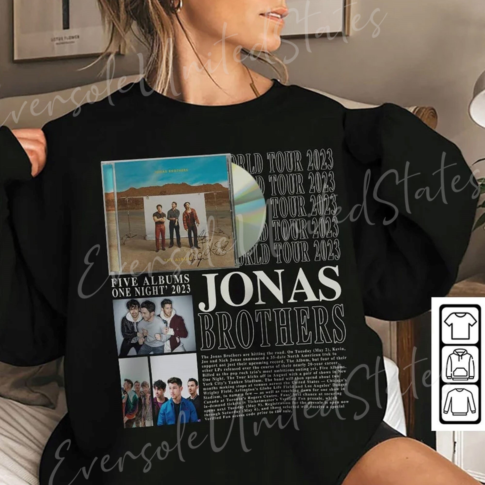 Discover Camiseta Jonas Brothers Five Albums One Night Jonas Brothers 2023 North America Tour para Hombre Mujer