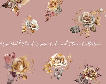 Rose Gold Floral Flower Clipart, Premade Clip Art, 20 Package PNG File, Commercial Use, Floral Water Colour Clip Art, Wedding Clipart