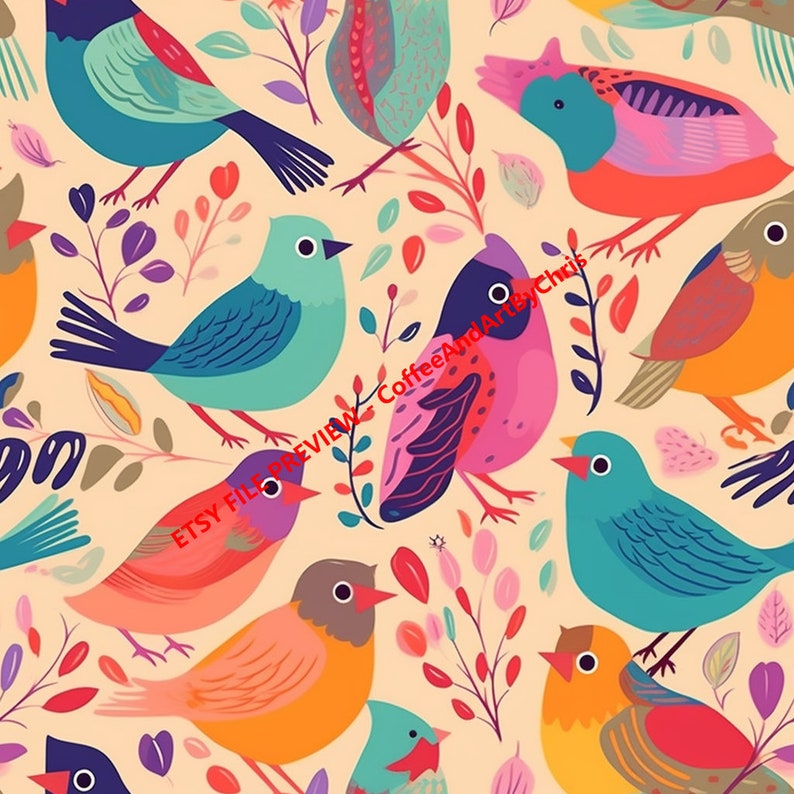 Fun Cartoon Birds Digital Paper (4 Pack) | Instant Download | Seamless ...