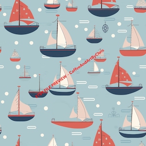 Lustige Cartoon Segelboote Digital Paper (5er Pack) | Sofort Download | Nahtlose Fliesen Muster Designs | Bunte Muster | Druckbar