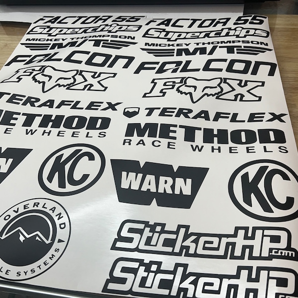 Black color FULL CUSTOM made sponsor decal sets! Roll Call Stickers - you pick the logos! Track Race Car & Truck Show Livery!