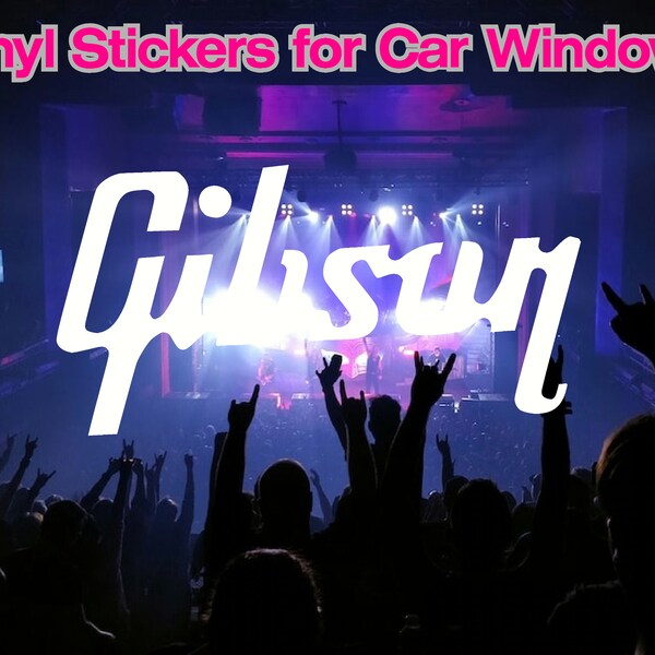 white Gibson Vinyl Sticker Decal for car windows, laptops, tumbler cups, storage box, band, guitar , amp, drums