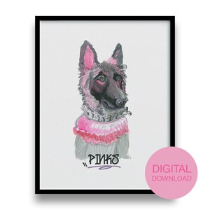 PINKS: &quot;Approximating Pranksterism, A Portrait&quot; | PRINTABLE Wall Art | Whimsical and Fun Room Decor | Dog Portrait