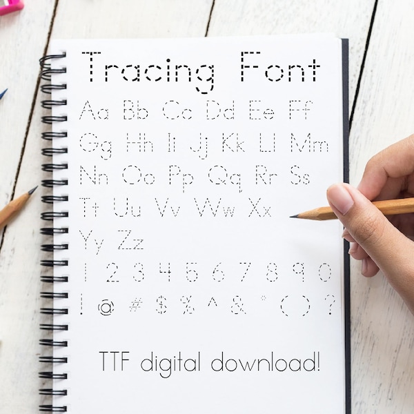 Tracing font TTF downloadable file! Teacher Font, Student font, Handwriting Practice, Kids Font, Dotted Font, Dashed Font