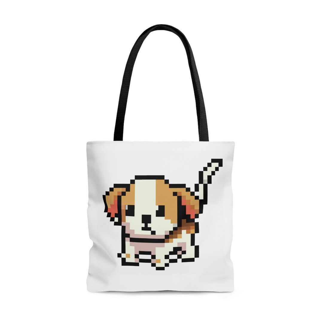 Pixelated Puppy Tote Bag Black Handle Etsy