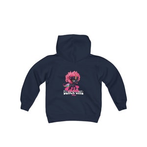 Black Girl Magic kids hoodie. Super cute black skinned unicorn with sweet pink curly hair. Wonderful gift for melanated girls image 7
