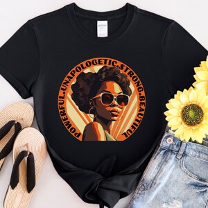 Black queen tshirt with cool vintage graphic and powerful positive self affirmations . Gift for beautiful melanated women.