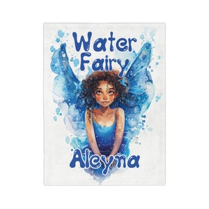 Velveteen Microfiber fairy blanket for melanin girls. Custom personalized kids blanket. Cute gift for black or mixed child. Water fairy