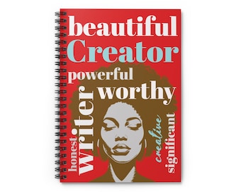 Spiral blank ruled Inspirational journal for black melanated women. Words of power and affirmation on the cover