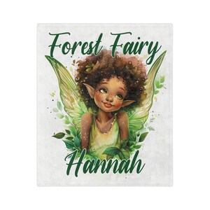 Velveteen Microfiber fairy blanket for melanin girls. Custom personalized kids blanket. Cute gift for black or mixed child. Forest fairy