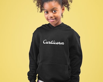 Black Girl Magic kids hoodie. Super cute black skinned unicorn with sweet pink curly hair. Wonderful gift for melanated girls