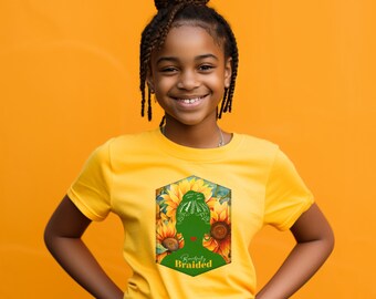 Positive affirmation graphic t shirt for kids. Love yourself and your braided hair tshirt. Gift for melanated kids. Self love.