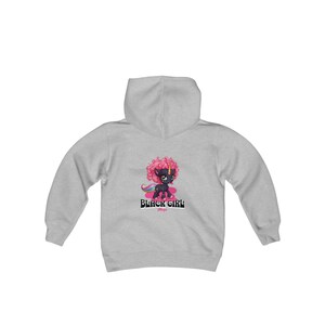 Black Girl Magic kids hoodie. Super cute black skinned unicorn with sweet pink curly hair. Wonderful gift for melanated girls image 9