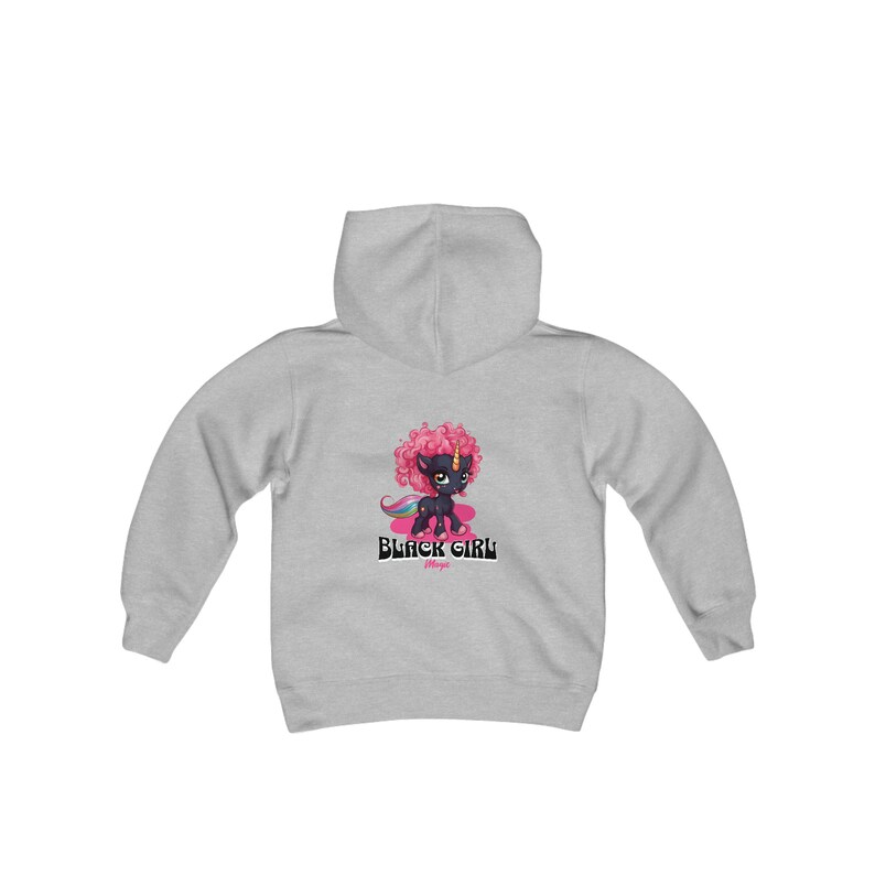 Black Girl Magic kids hoodie. Super cute black skinned unicorn with sweet pink curly hair. Wonderful gift for melanated girls image 9