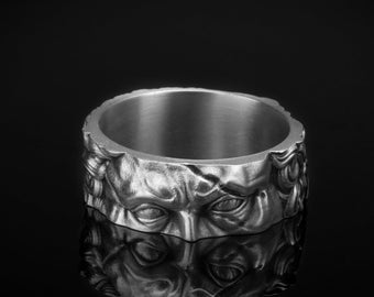 Michelangelo Moses Ring, Renaissance stuk, kunst geïnspireerd, meesterwerkband, sterling zilver, sculptuurontwerp, Italiaanse kunst, uniek accessoire